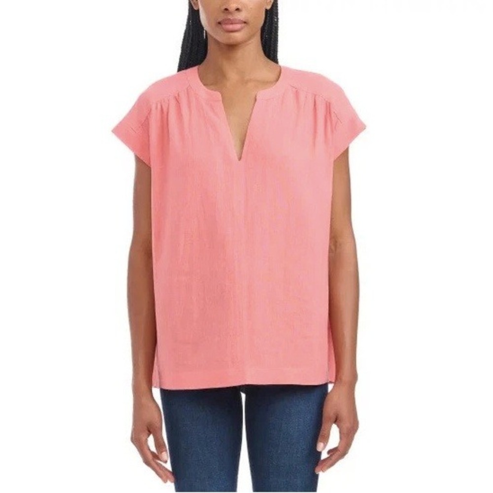 Splendid Coral Pink Linen Blend V-Neck Cap Sleeve Blouse Top | Size S